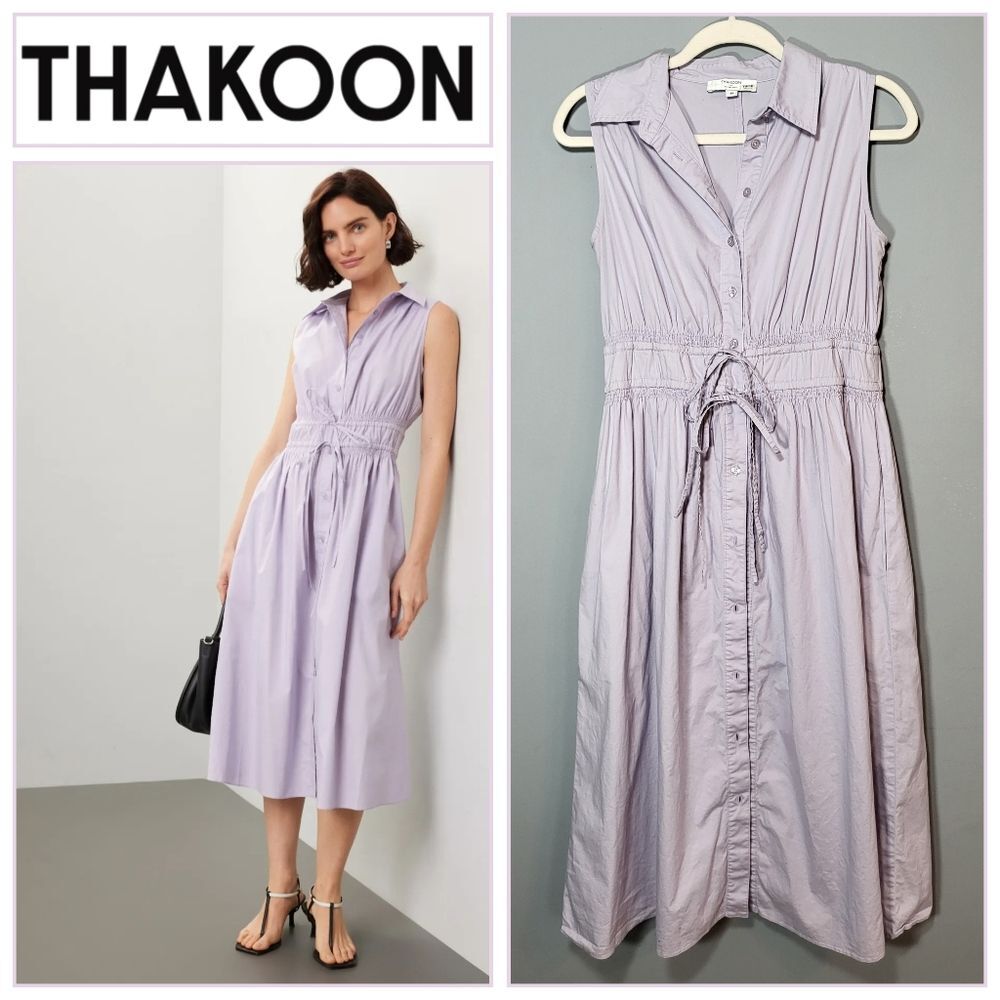 Thakoon Collective Size Medium Lavender Sleeveless Midi Collared Buttonup